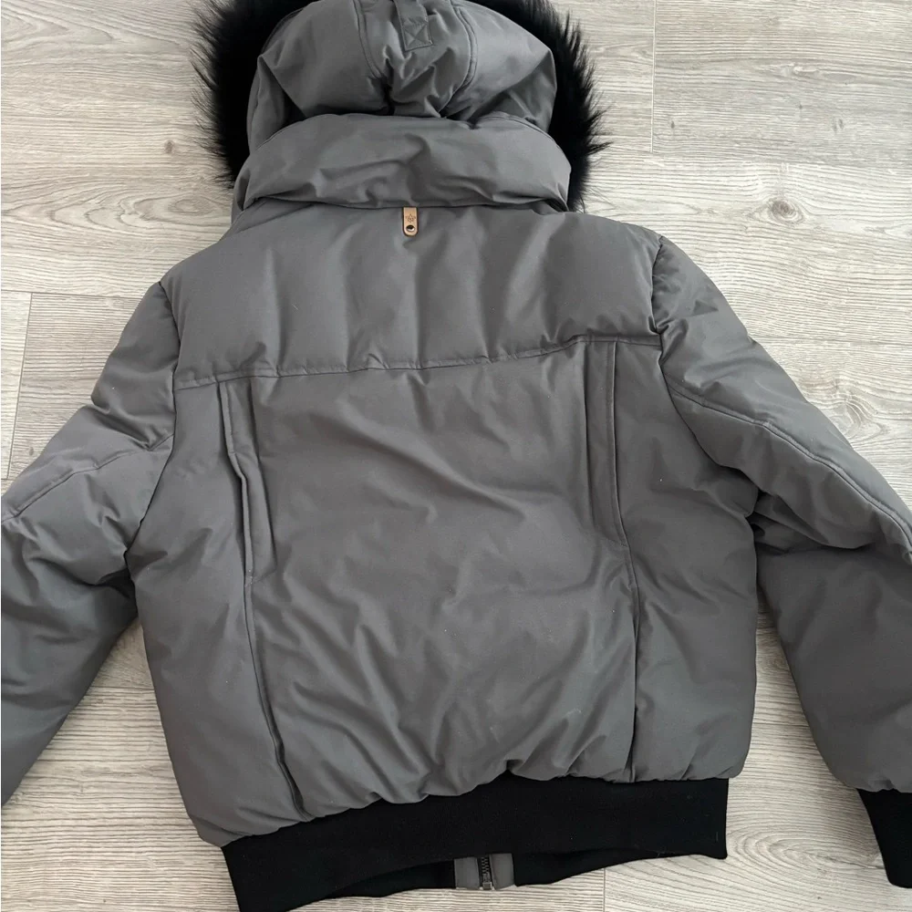 Mackage Gray Bomber Jacket with Black Fur Trim - Picture 6 of 8